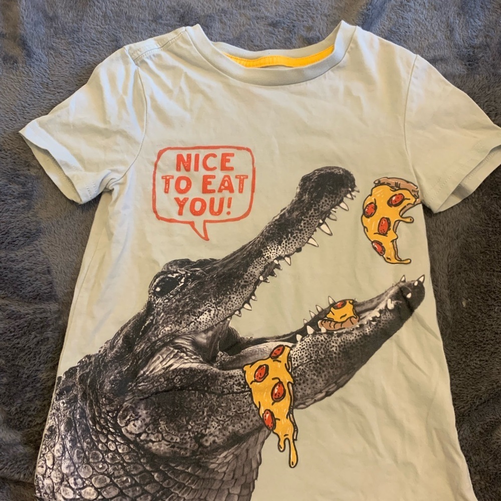 Fabkids Gray Short Sleeve Size 6 T-Shirt with  Dinosaur and Yellow Trim